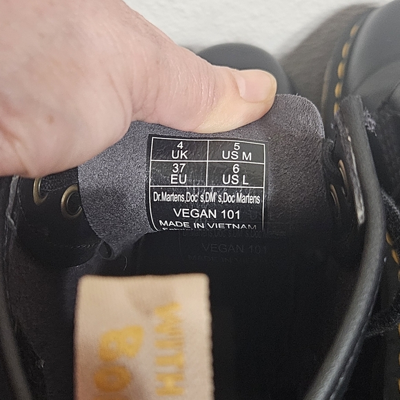 Dr. Martens Vegan Black Boots with Yellow Accents - Picture 4 of 5